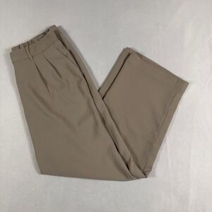 Quince Wide Leg Pleated Trousers Recycled Stretch Size 12 Taupe Tan Professional